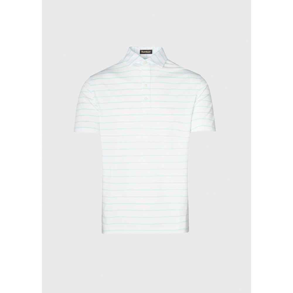 New Paul Stuart Performance Polo Shirt Mens M White Pencil Stripe Mint Golf NWOT